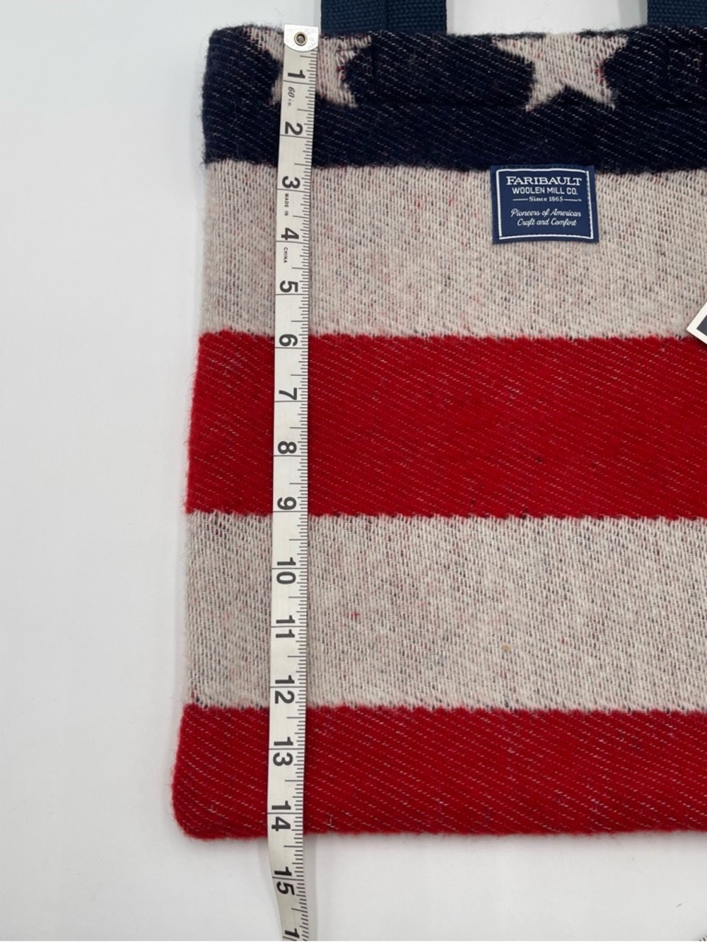 Faribault Woolen Mill Co Red White Blue Wool UnstructuredTote Shoulder Bag USA - Picture 8 of 9